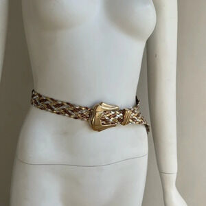 Vintage Gold Woven Belt 38" Long Accent Bucke Original Gold Foil Shiny